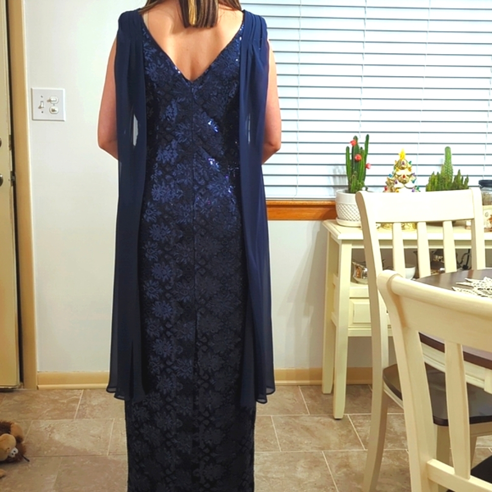Tahari Navy Blue Sequin Wedding Dress
